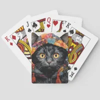 A Gorgeous Black Cat in a Colorful Jacket Poker Cards