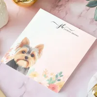 Cute Watercolor Yorkie Floral Personalized Notepad