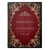 Rustic Red Gold Princess Tiara Quinceanera Notebook