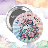 Magical Pink and Gold Unicorn and Flowers Button