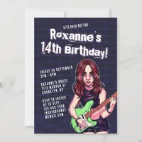 Punk Rock Cartoon Teen Girl 14th Birthday Invitation