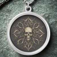 Gothic Skull Mandala Silver Plated Necklace