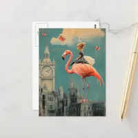 Surreal Fantasy Child Rides on a Pink Flamingo Postcard
