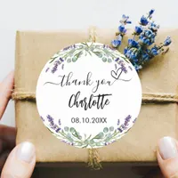 Lavender violet florals eucalyptus thank you classic round sticker