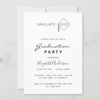 Graduation party black white cap topper 2025 invitation