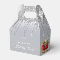 Holiday Party xmas silver glitter drip red sleigh Favor Boxes