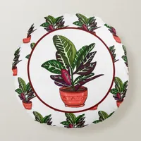 Calathea Hand drawn Plant   Round Pillow