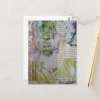 Our info shows abstract collage with face postcard