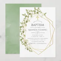 Greenery Geometric Baptism or Christening Invitation