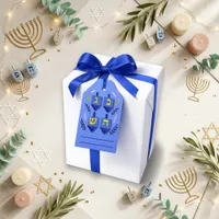 Festive Blue Flat Dreidel Hanukkah Gift Tags