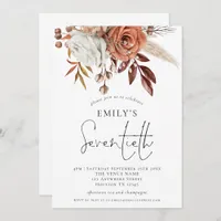 Terracotta Florals Seventieth Birthday Party Invitation