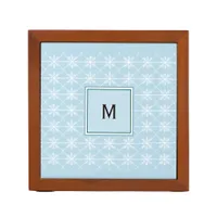 Elegant Monogrammed Light Blue White Snowflakes Desk Organizer