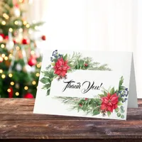 Red and Green Christmas Poinsettia  Thank You Card