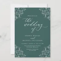 Elegant Vintage Emerald Green Wedding Invitation