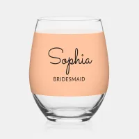 Bridesmaid Monogram Wedding Elegant Pretty Peach Stemless Wine Glass