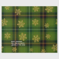 Green Tartan Gold Snowflake Personalized Christmas Wrapping Paper