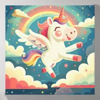 Flying Cute Colorful Unicorn Canvas Photo Tile