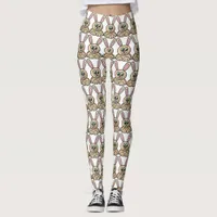 Brown Cartoon Rabbit Drawing Pattern Leggings