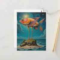 Fish With Bird Legs on Tiny Island Surreal Postcard