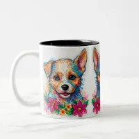 Cute Little Small Puppy Dog Pencil Art  Two-Tone Coffee Mug