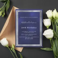 Navy blue silver birthday luxury invitation