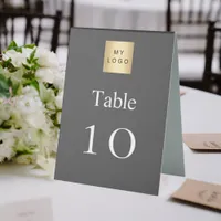 Grey white business logo table number table tent sign