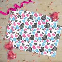 Pink Black Blue Lace Hearts On White Valentine's Tissue Paper