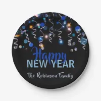 Ribbons Bokeh Lights New Year Party Celebration Paper Plates