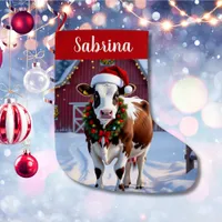 A Festive Cow Country Christmas Personalized Large Christmas Stocking