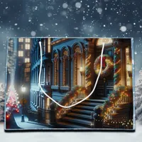 City Downtown Brownstone Building Christmas Large Gift Bag