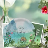 Tropical Wedding  Sea Turtle Pink Frangipani Paper Plates