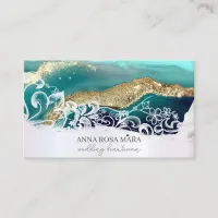 *~* Turquoise Gold White QR Agate AP66 Glam Luxe  Business Card