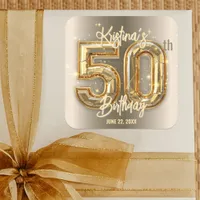 Modern Glam Gold and Diamond Accents 50th Birthday Square Sticker