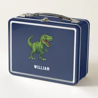 Dinosaur Tyrannosaurus Rex name blue green Metal Lunch Box