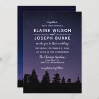 pine trees snowfall winter wedding invitation