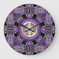 Purple PEACE Affirmation Mandala Large Clock