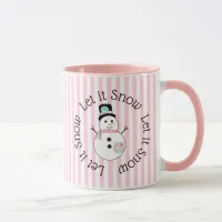 Let It Snow Pink Snowman Christmas Coffee Mug