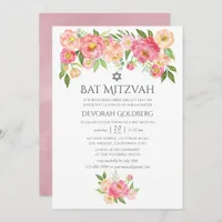 Pastel Watercolor Peonies Bat Mitzvah Invitation