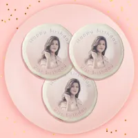 Birthday custom photo blush pink rose gold chic sugar cookie