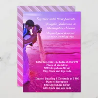 Bride & Groom Purple Sunset Beach Wedding Invite