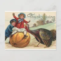 Vintage "Thanksgiving" | Children and Autumn Scene Postcard