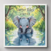Adorable Baby Elephant and Reflection Personalized Peel And Stick Photo Tile