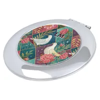 Elegant White Doves Pink Floral & Gold Geometric Compact Mirror