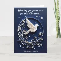 White Dove of Peace Elegant Simple Blue Christmas Holiday Card