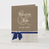 FAUX burlap, navy blue and white lace Thank You