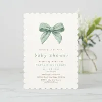 Elegant Sage Green Soft Coquette Baby Shower Invitation