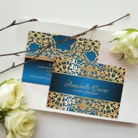 Ornate Vintage Gold And Blue Jeweled Event Planner Business Card