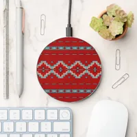 Southwest Mesas Red & Turquoise Geometric Pattern Wireless Charger