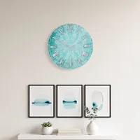 Turquoise Teal Classic Baroque Elegant Distressed  Large Clock