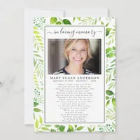 Botanical Photo In Loving Memory Funeral Poem Card